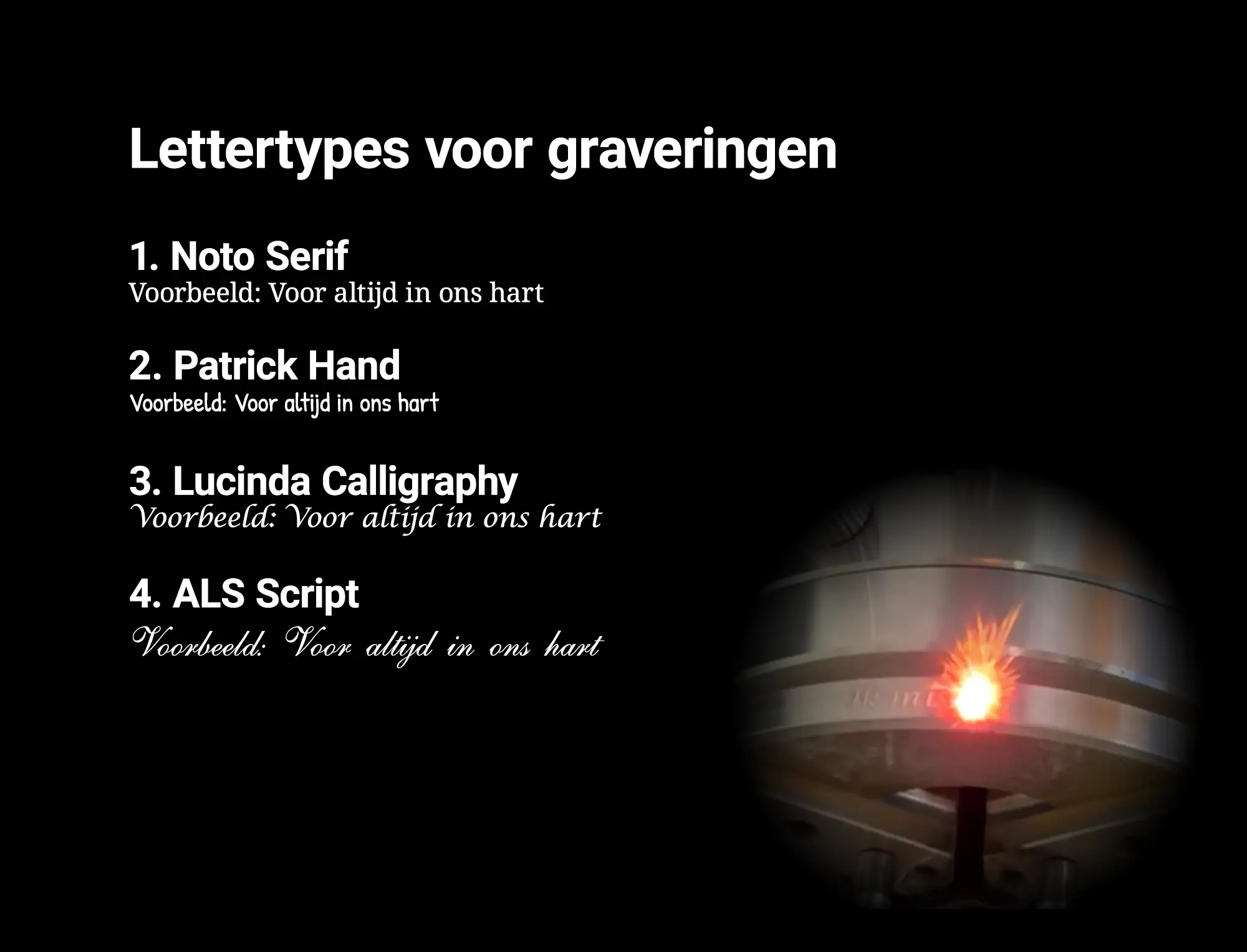 NATURN - de graveermogenlijkheden van de NATURN urn. Kies uit vier verschillende lettertypes